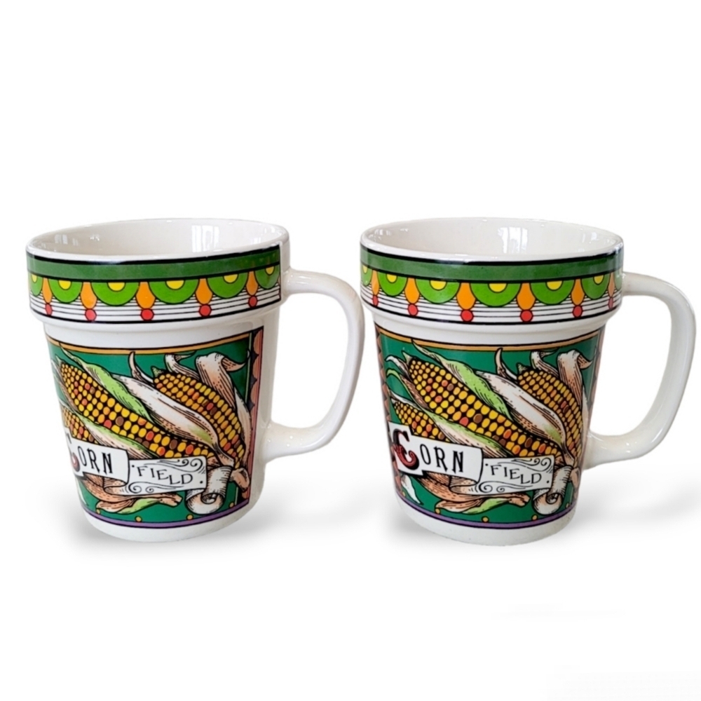 1996 Lisa Wehler Corn Field Mugs Pair Country Kitchen Giftcraft